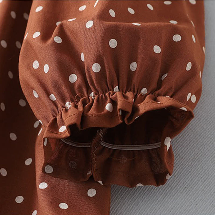 Buddha Stones Spring Vintage Tiered Polka Dot Women's Long Sleeve Dress With Pockets - image 11