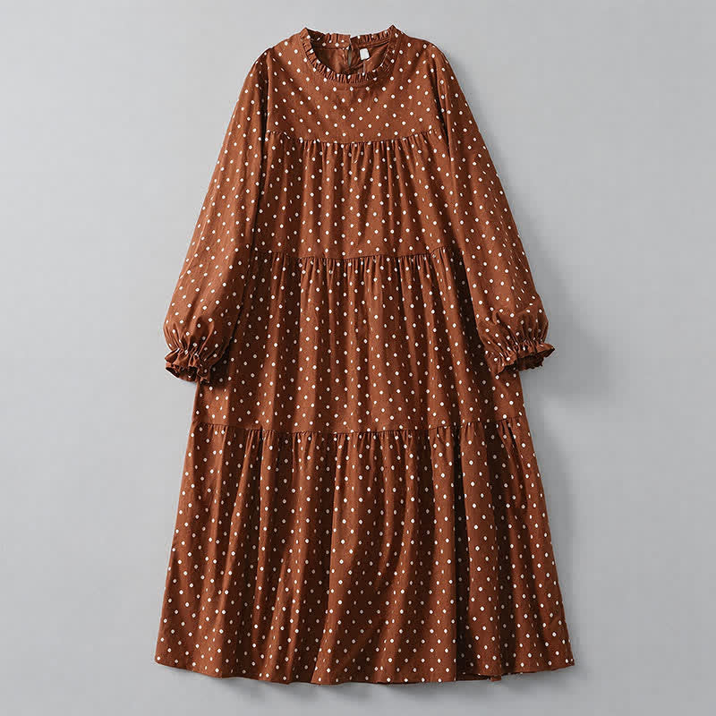 Buddha Stones Spring Vintage Tiered Polka Dot Women's Long Sleeve Dress With Pockets - image 5