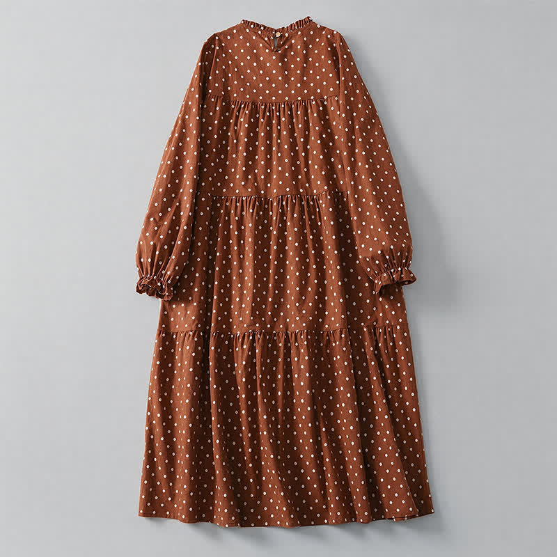 Buddha Stones Spring Vintage Tiered Polka Dot Women's Long Sleeve Dress With Pockets - Peru - US14, UK/AU18, EU46 (2XL) - image 6