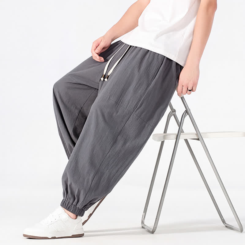 Buddha Stones Spring Summer Casual Minimalist Drawstring Solid Cotton Linen Ankle Pants Men's Harem Pants With Pocket - image 16