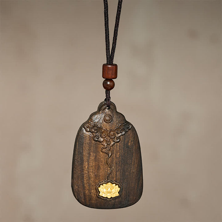Buddha Stones Sappanwood Auspicious Clouds Lotus Carved New Beginnings Pendant Necklace - image 2