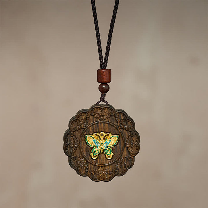 Buddha Stones Transformation Carved Sappanwood Wooden Butterfly Pendant Necklace - image 2