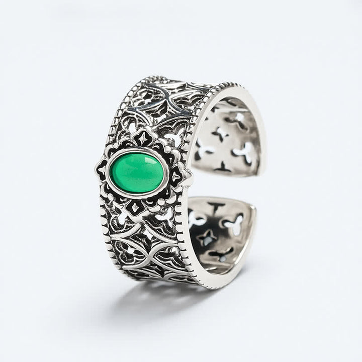 Buddha Stones Vintage Green Agate Balance Engraved Open Ring - image 5