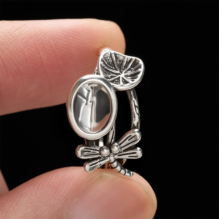 Buddha Stones Copper Lotus Leaf Dragonfly Purity Open Ring - image 2