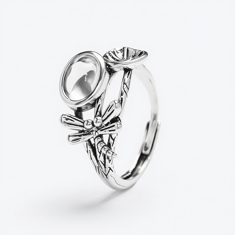 Buddha Stones Copper Lotus Leaf Dragonfly Purity Open Ring - image 3