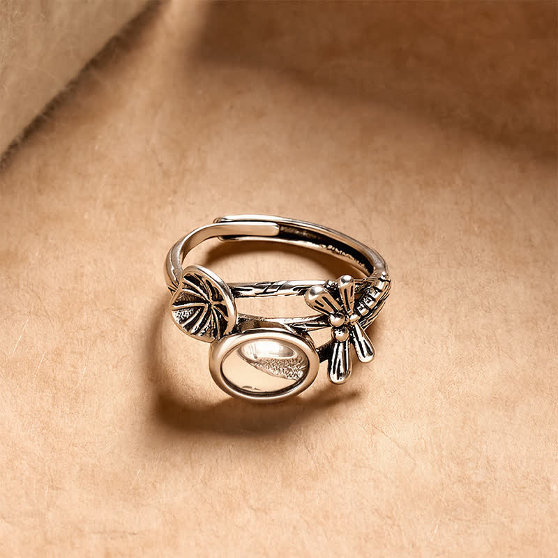 Buddha Stones Copper Lotus Leaf Dragonfly Purity Open Ring - image 1