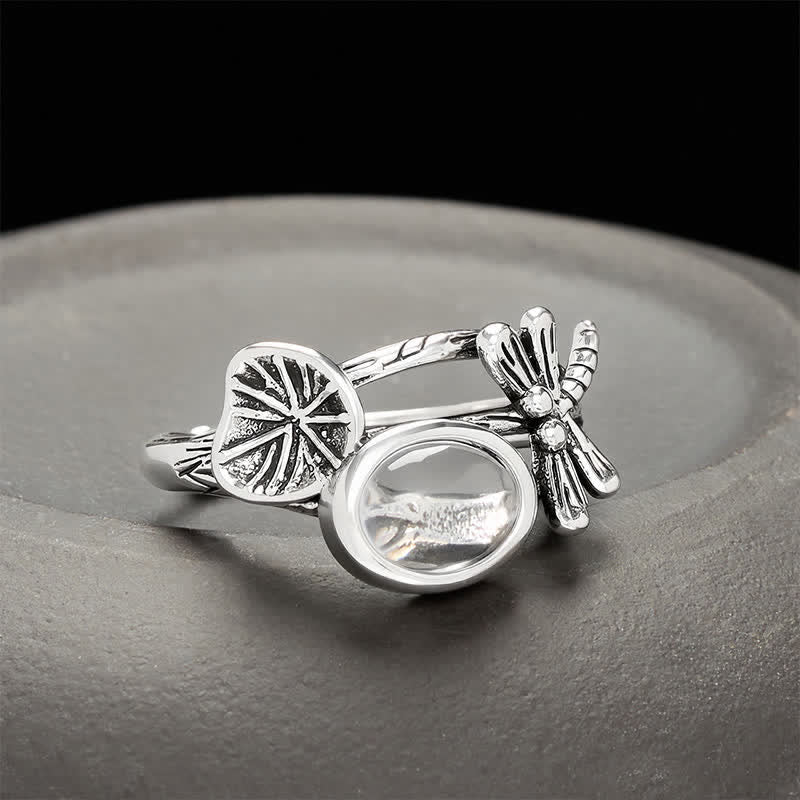 Buddha Stones Copper Lotus Leaf Dragonfly Purity Open Ring - Approx. 17-20mm(US 7-US 10) - image 0