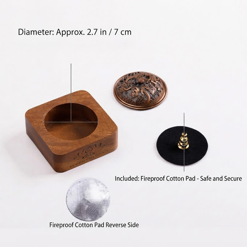 Buddha Stones Peach Wood Dragon Phoenix Protection Square Incense Burners - image 1