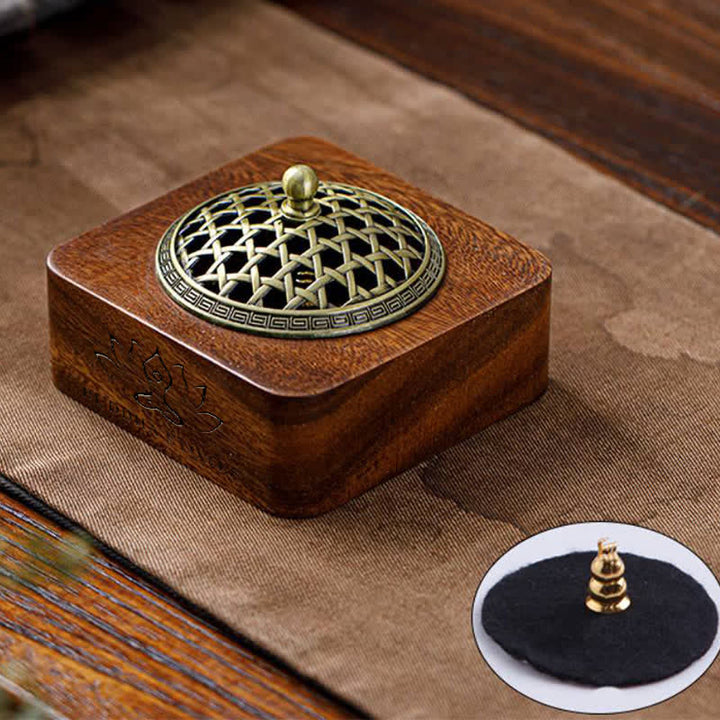 Buddha Stones Peach Wood Dragon Phoenix Protection Square Incense Burners - Green Woven Design - image 17