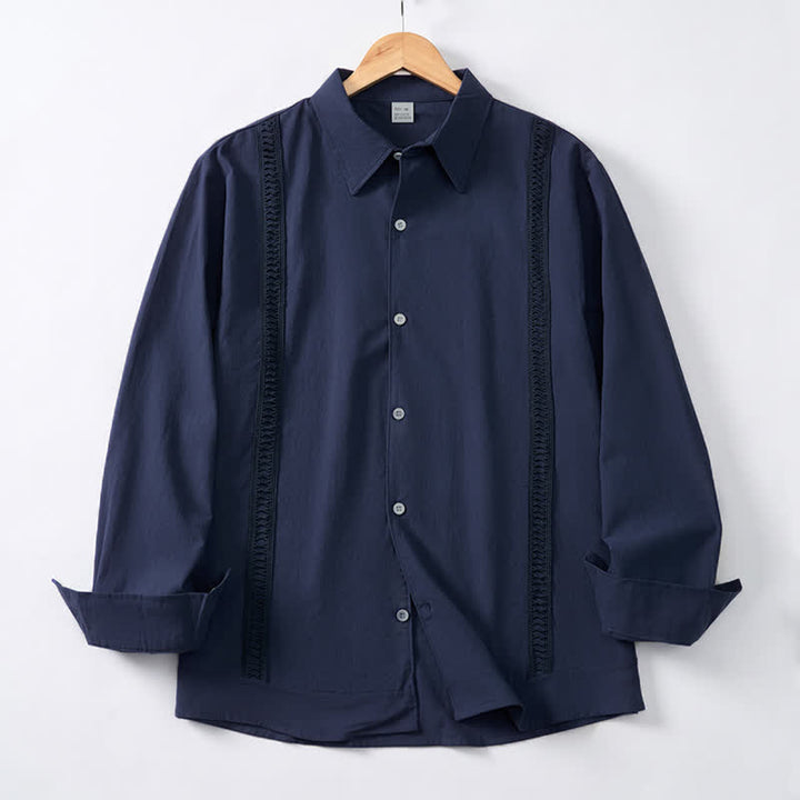 Buddha Stones Spring Fall Minimalist Classic Button-Up Solid Men's Long Sleeve Shirts - Navy - US/UK/AU42, EU52 (3XL) - image 9