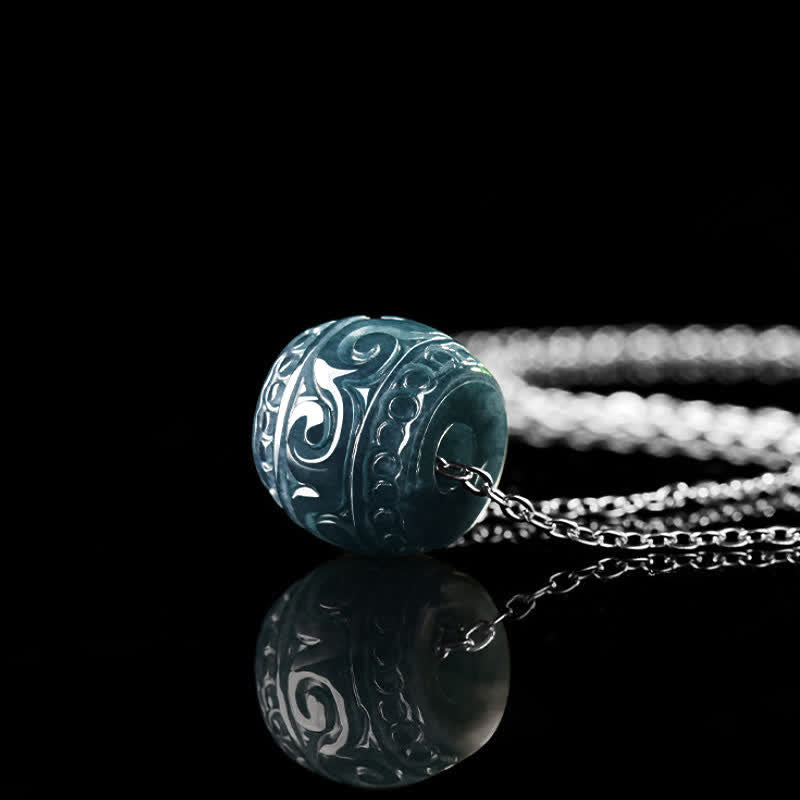 Buddha Stones Jade Engraved Harmony Barrel Pendant Titanium Steel Chain Necklace - image 3
