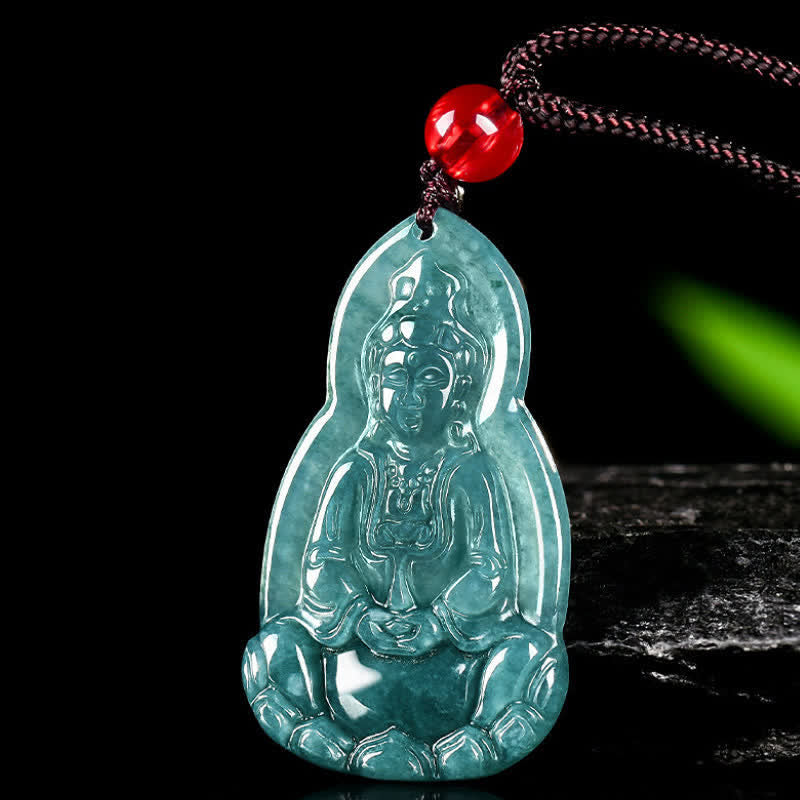 Buddha Stones Jade Avalokitesvara Carved Luck and Compassion Pendant Necklace - image 4