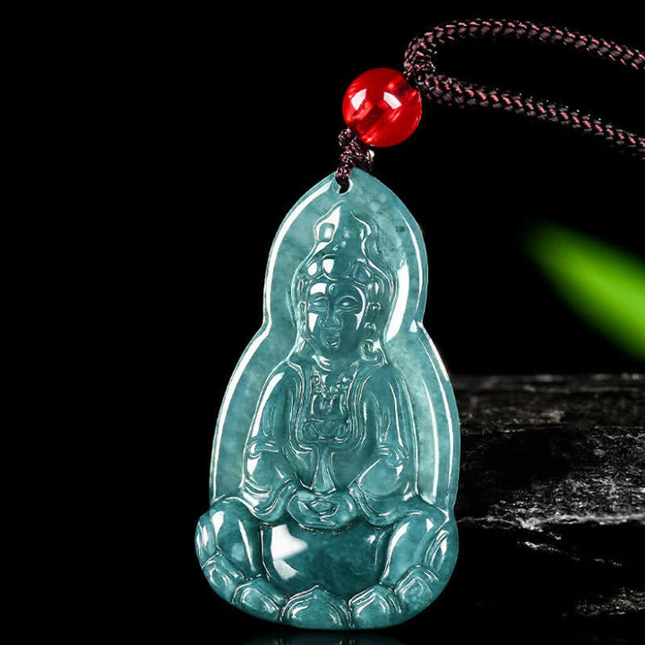 Buddha Stones Jade Avalokitesvara Carved Luck and Compassion Pendant Necklace - image 4