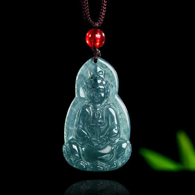 Buddha Stones Jade Avalokitesvara Carved Luck and Compassion Pendant Necklace - Natural Jade(Color May Vary) - 21 × 35.5 × 3.5 mm - image 0