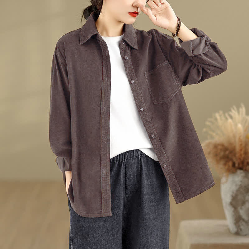 Buddha Stones Fall Winter Casual Vintage Button-Up Solid Corduroy Women's Jacket With Pockets - image 1