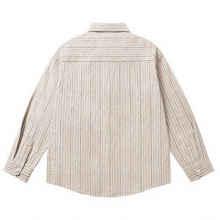 Buddha Stones Fall Casual Vintage Button-Up Striped Cotton Men's Long Sleeve Shirts With Patch Pocket - image 11