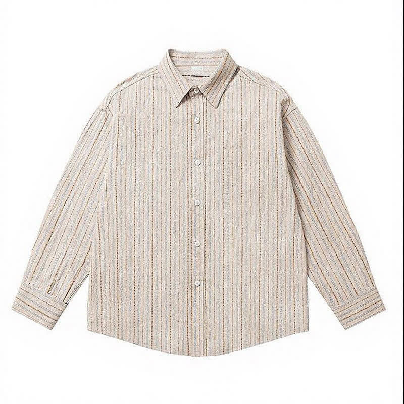 Buddha Stones Fall Casual Vintage Button-Up Striped Cotton Men's Long Sleeve Shirts With Patch Pocket - image 10