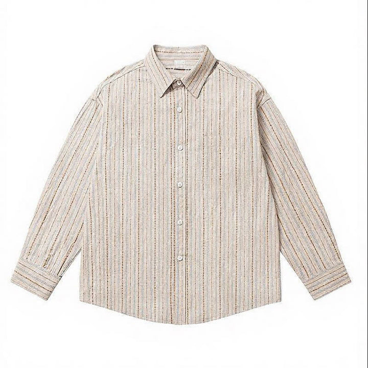 Buddha Stones Fall Casual Vintage Button-Up Striped Cotton Men's Long Sleeve Shirts With Patch Pocket - image 10