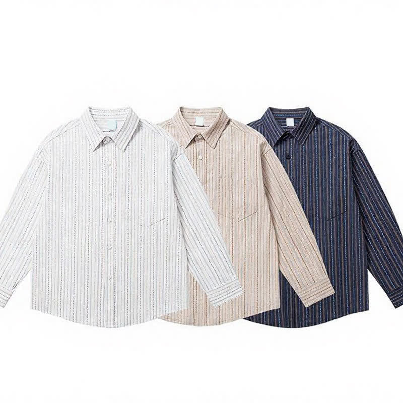 Buddha Stones Fall Casual Vintage Button-Up Striped Cotton Men's Long Sleeve Shirts With Patch Pocket - image 16