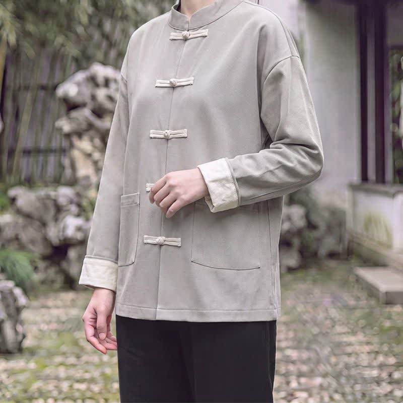 Buddha Stones Fall Winter Tang Style Vintage Mandarin Collar Frog Button Solid Women's Jackets With Pocket - image 10