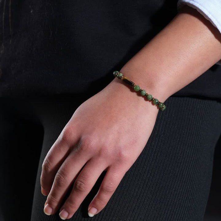 Buddha Stones Green Moss Agate Round Bead Tiger Eye Accent Bracelet - image 3