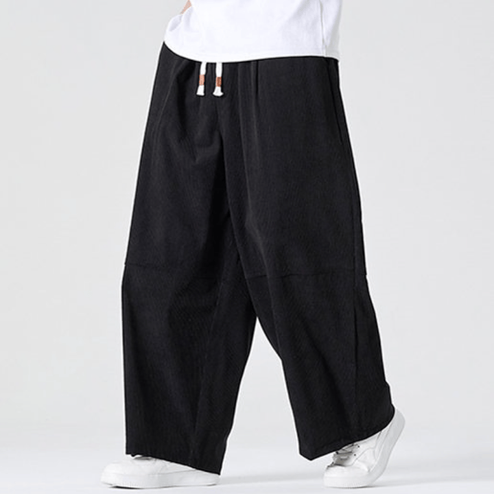 Buddha Stones Fall Winter Casual Corduroy Drawstring Solid Long Pants Men's Straight Leg Pants With Pocket - Black - US/UK/AU46，EU56 (5XL) - image 15