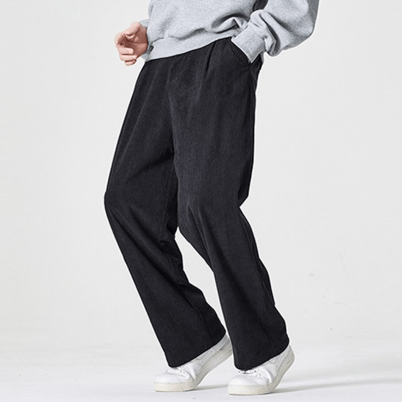 Buddha Stones Fall Winter Casual Vintage Corduroy Pleated Solid Long Pants Men's Straight Leg Pants With Pockets - Black - US/UK/AU46，EU56 (5XL) - image 0