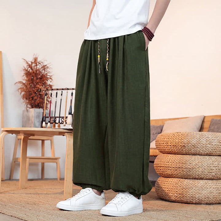 Buddha Stones Spring Summer Casual Drawstring Solid Cropped Pants Men's Straight Leg Pants With Pocket - image 21