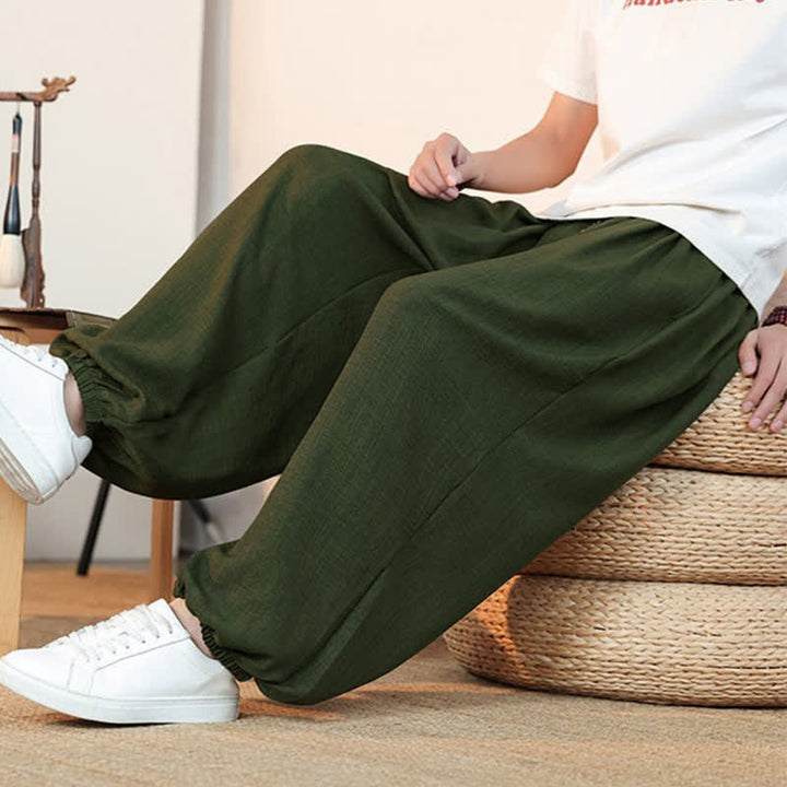 Buddha Stones Spring Summer Casual Drawstring Solid Cropped Pants Men's Straight Leg Pants With Pocket - image 26