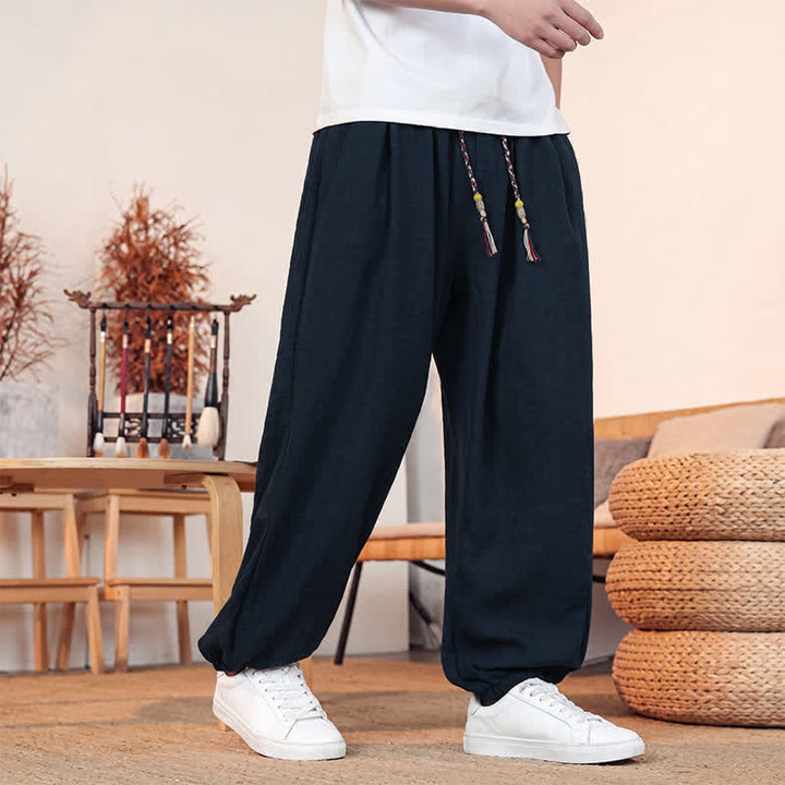 Buddha Stones Spring Summer Casual Drawstring Solid Cropped Pants Men's Straight Leg Pants With Pocket - image 32
