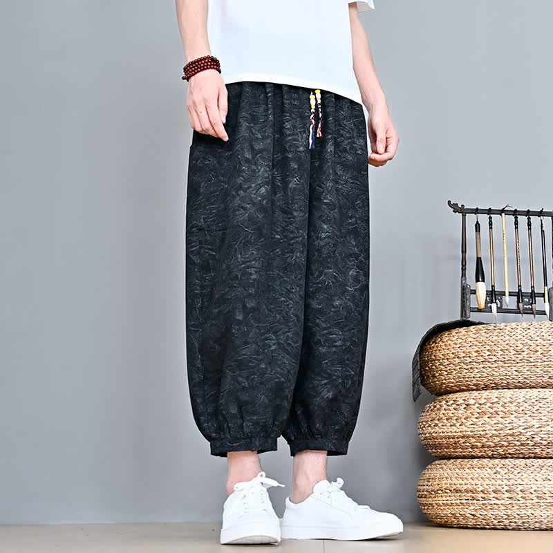 Buddha Stones Spring Summer Casual Boho Drawstring Abstract Capri Pants Men's Harem Pants With Pocket - image 17