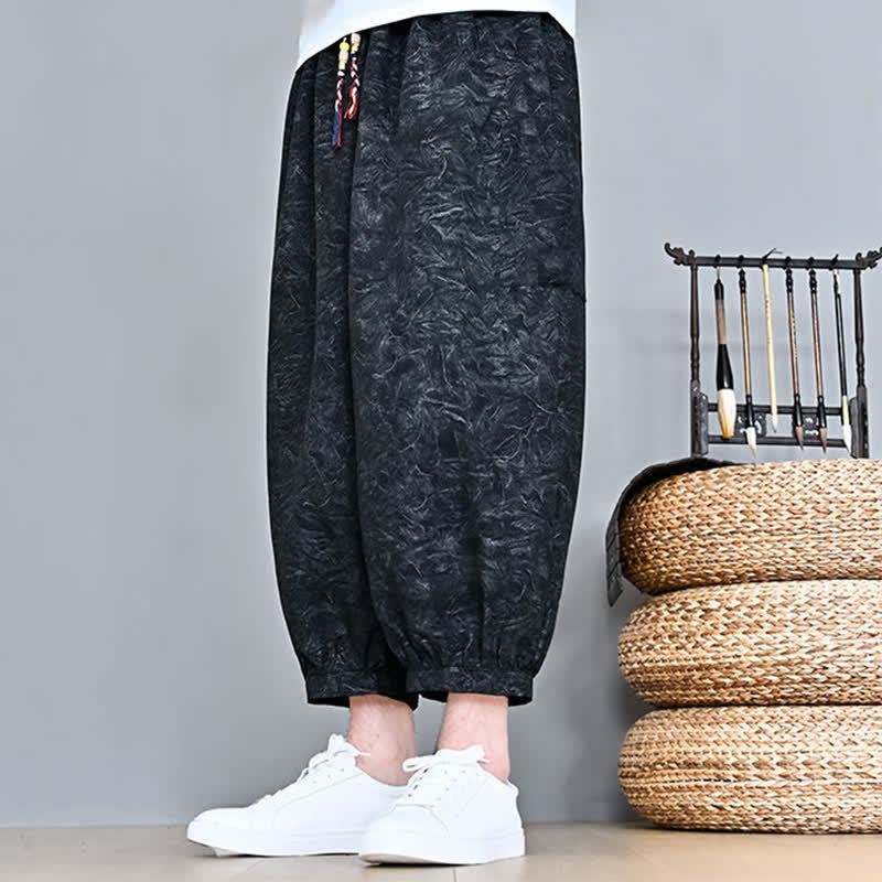 Buddha Stones Spring Summer Casual Boho Drawstring Abstract Capri Pants Men's Harem Pants With Pocket - image 18