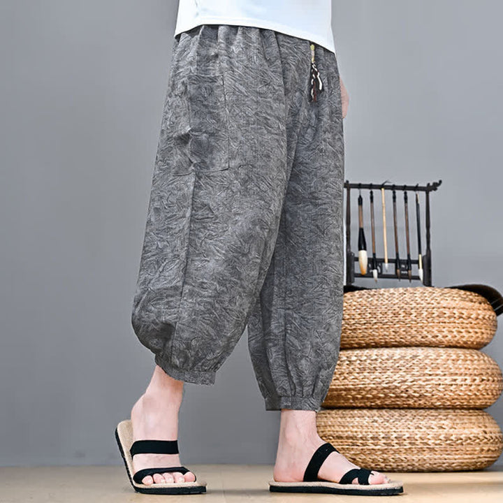 Buddha Stones Spring Summer Casual Boho Drawstring Abstract Capri Pants Men's Harem Pants With Pocket - image 11