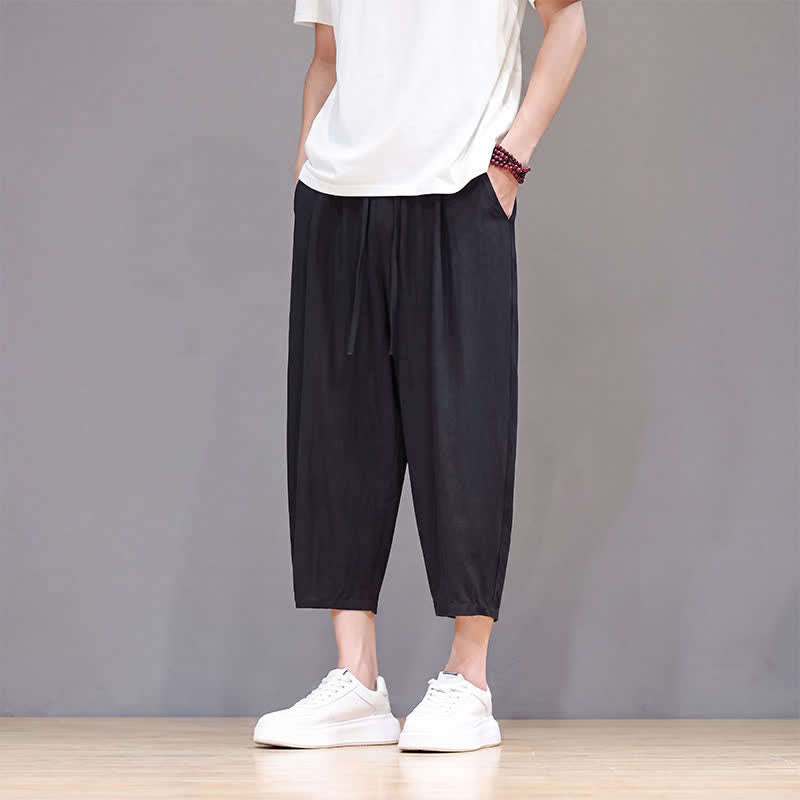 Buddha Stones Spring Summer Casual Drawstring Solid Capri Pants Men's Harem Pants With Pocket - image 29