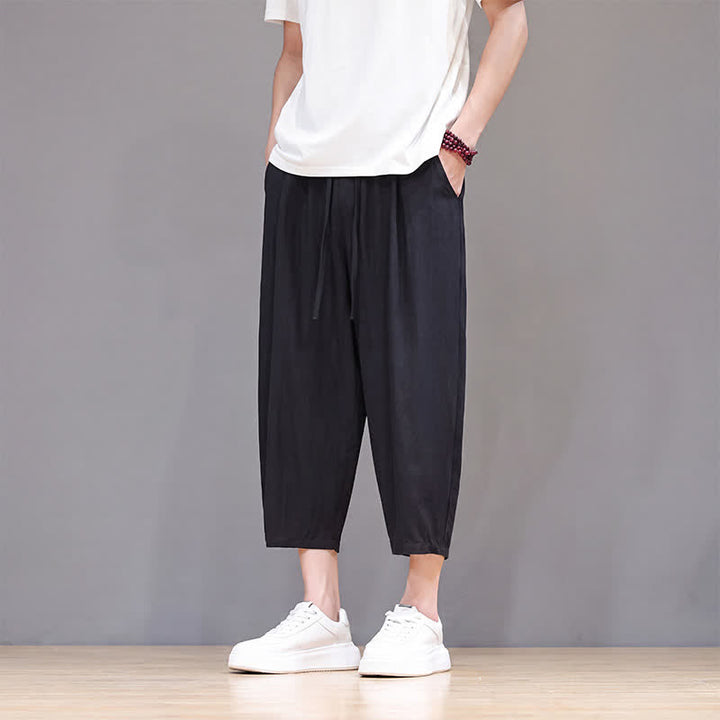 Buddha Stones Spring Summer Casual Drawstring Solid Capri Pants Men's Harem Pants With Pocket - image 29