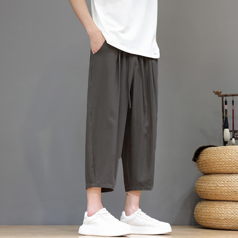 Buddha Stones Spring Summer Casual Drawstring Solid Capri Pants Men's Harem Pants With Pocket - image 5