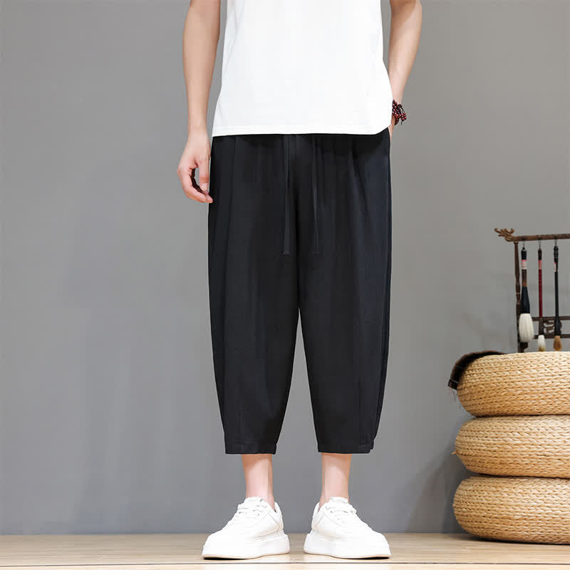 Buddha Stones Spring Summer Casual Drawstring Solid Capri Pants Men's Harem Pants With Pocket - Black - US/UK/AU46, EU56 (5XL) - image 26