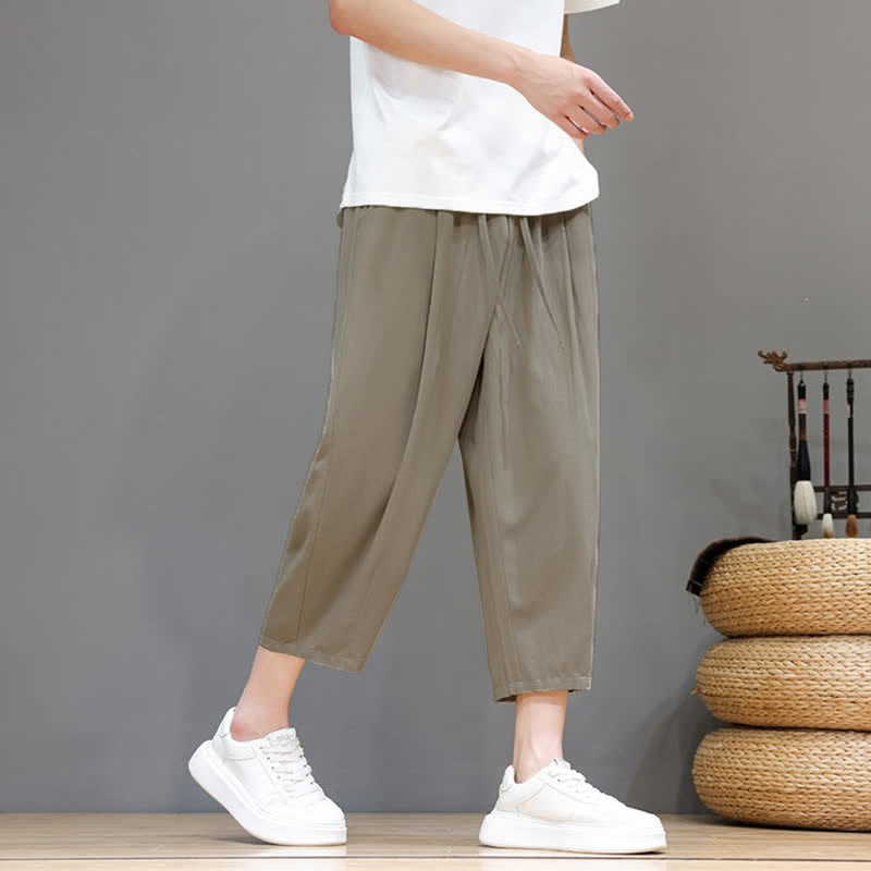 Buddha Stones Spring Summer Casual Drawstring Solid Capri Pants Men's Harem Pants With Pocket - image 21