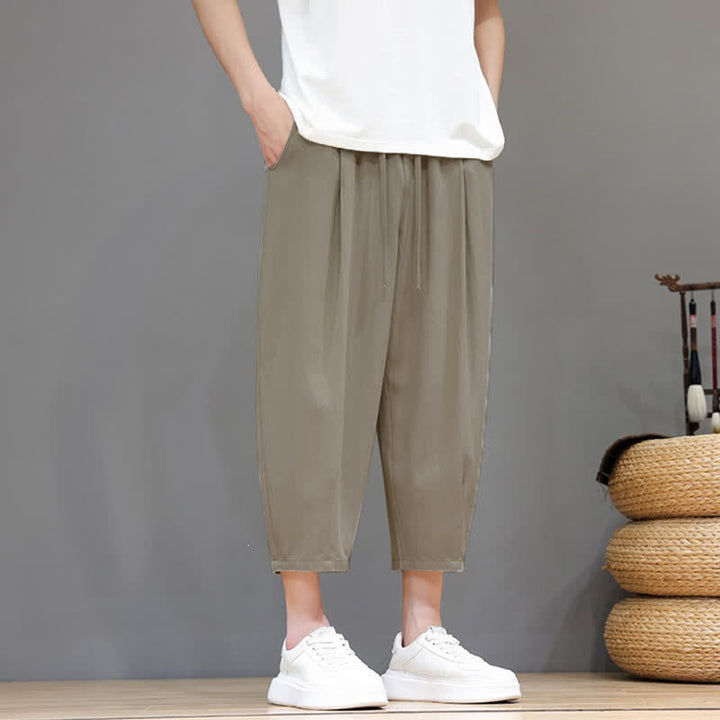 Buddha Stones Spring Summer Casual Drawstring Solid Capri Pants Men's Harem Pants With Pocket - image 19