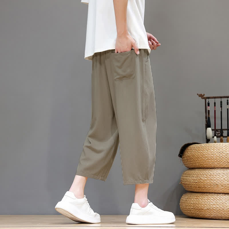 Buddha Stones Spring Summer Casual Drawstring Solid Capri Pants Men's Harem Pants With Pocket - image 23