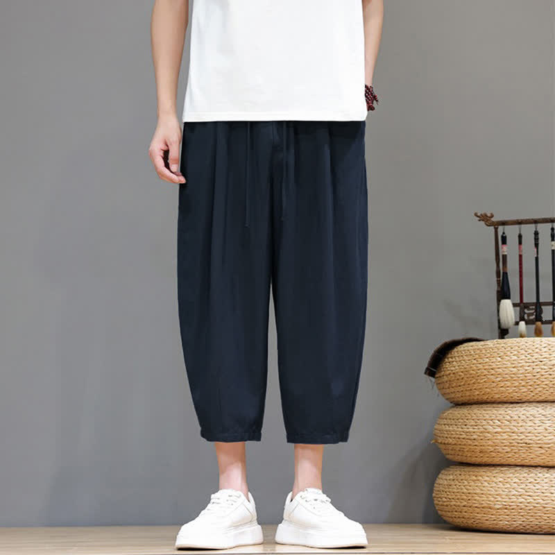 Buddha Stones Spring Summer Casual Drawstring Solid Capri Pants Men's Harem Pants With Pocket - image 10