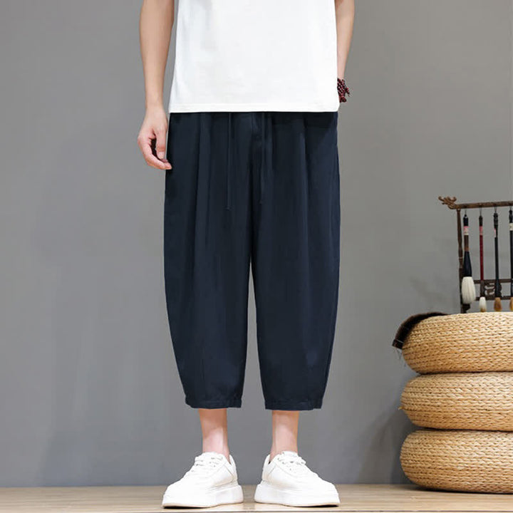 Buddha Stones Spring Summer Casual Drawstring Solid Capri Pants Men's Harem Pants With Pocket - image 10