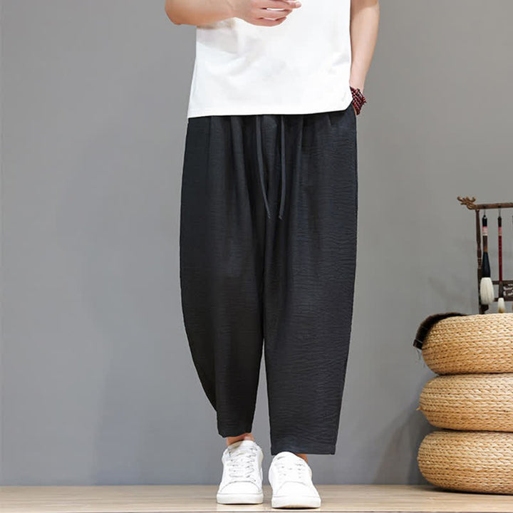 Buddha Stones Spring Summer Casual Minimalist Drawstring Solid Cropped Pants Men's Harem Pants With Pocket - image 17