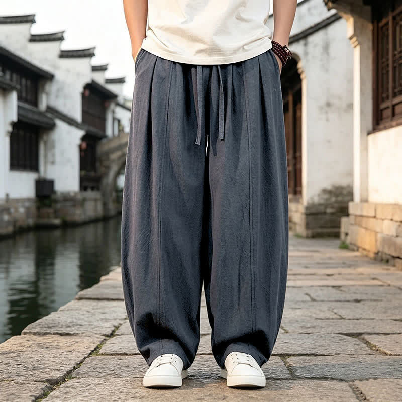 Buddha Stones Spring Summer Retro Simple Drawstring Solid Ankle Pants Men's Straight Leg Pants With Pocket - DimGray - US/UK/AU46, EU56 (5XL) - image 0