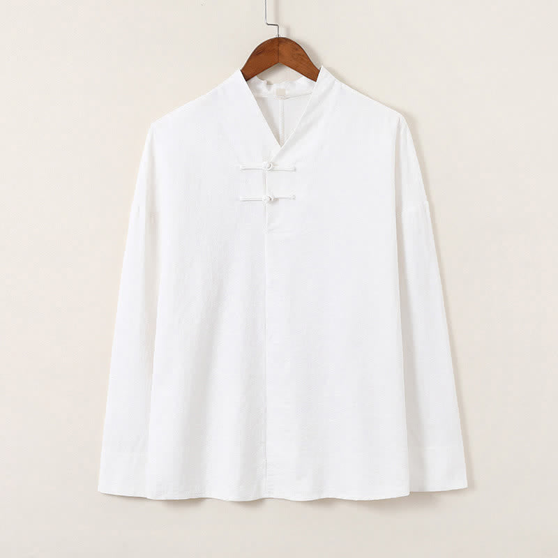Buddha Stones Spring Tang Style Vintage Mandarin Collar Frog Button Solid Men's Long Sleeve Shirts - image 24