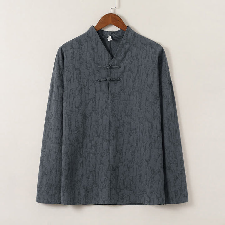 Buddha Stones Spring Tang Style Vintage Mandarin Collar Frog Button Solid Men's Long Sleeve Shirts - image 11