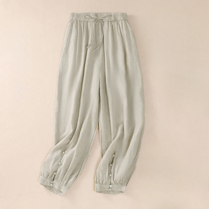 Buddha Stones Spring Summer Basic Casual Solid Cropped Pants Women's Harem Pants With Pockets - Linen - US8-10, UK/AU12-14, EU40-42 (2XL) - image 15