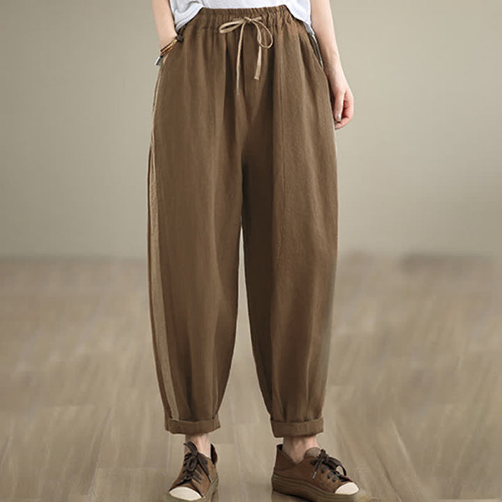 Buddha Stones Spring Summer Casual Minimalist Drawstring Solid Cropped Pants Women's Tapered Pants With Pocket - Sienna - US8-10, UK/AU12-14, EU40-42 (2XL) - image 16