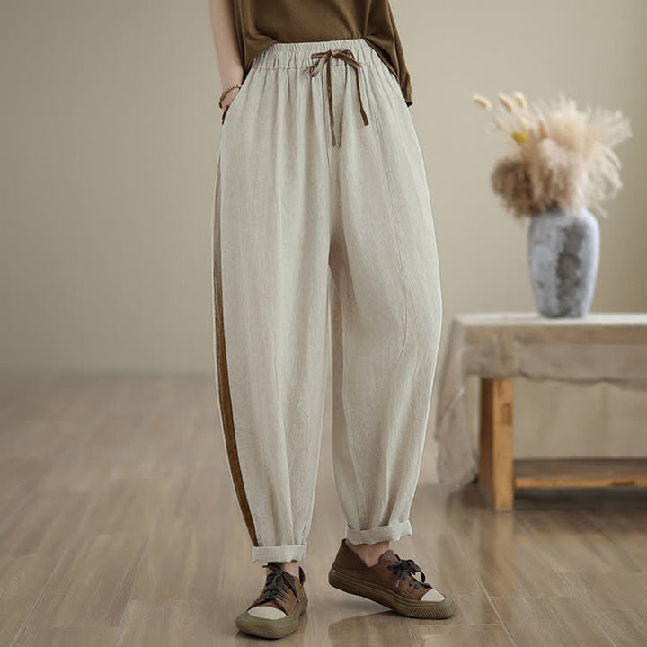 Buddha Stones Spring Summer Casual Minimalist Drawstring Solid Cropped Pants Women's Tapered Pants With Pocket - Linen - US8-10, UK/AU12-14, EU40-42 (2XL) - image 22