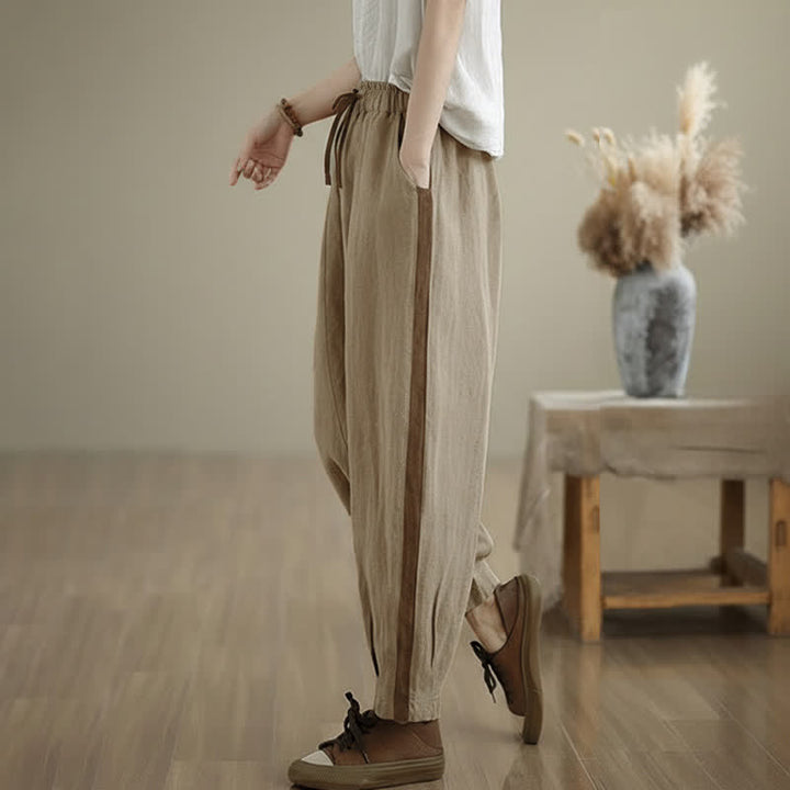 Buddha Stones Spring Summer Casual Minimalist Drawstring Solid Cropped Pants Women's Tapered Pants With Pocket - image 15